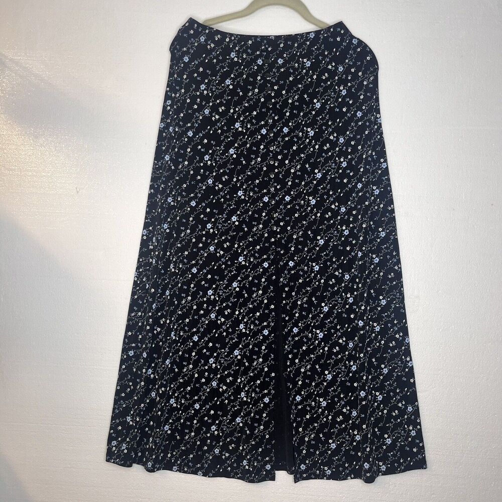 Es Se Vintage Y2K Black Blue Floral Maxi Stretch Skirt Slit size medium